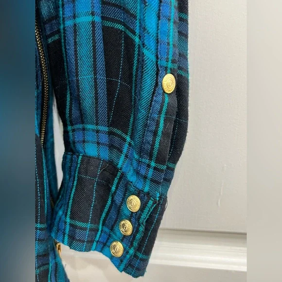 True Religion gold zippered blue plaid shirt - Picture 7 of 10